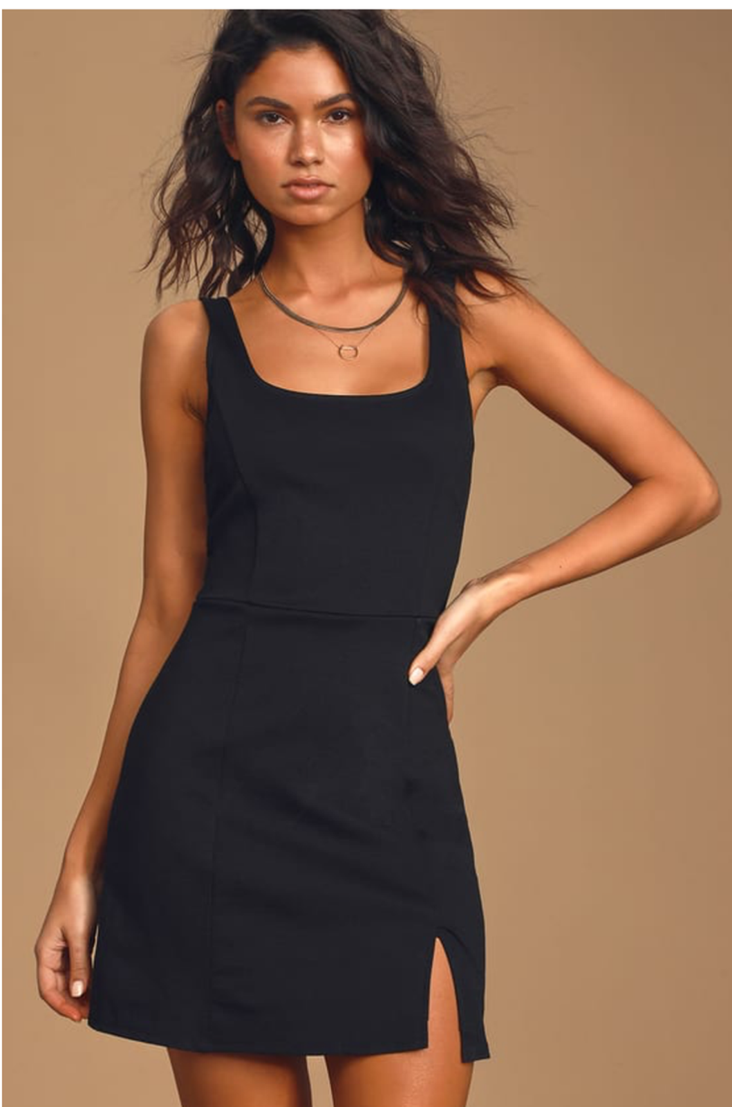 Lulus Always Admired Black Sleeveless Mini Dress Square Neck Side Slit Small